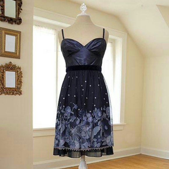 Deep Navy Satin and Chiffon Party Dress