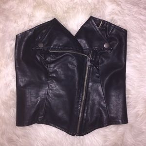 Motto vegan leather strapless bustier with zippers