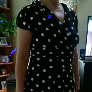 Rose Gal black and white polka dot dress