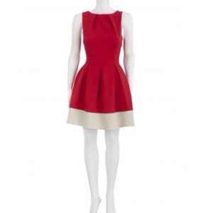 Closet Red and Cream Contrast Hem Flare Dress