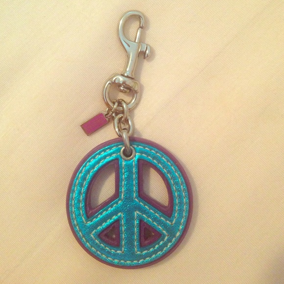Coach peace sign clip-on key chain (blue and pink)