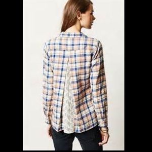 Anthropologie plaid button down with lace