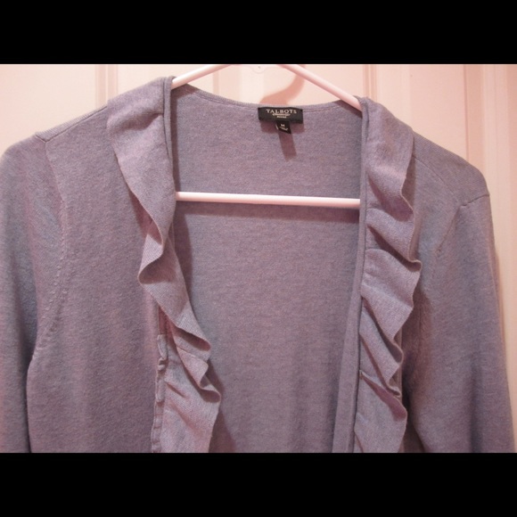 Talbots PM Pale Blue Ruffle Open Front Cardigan - Picture 3 of 4