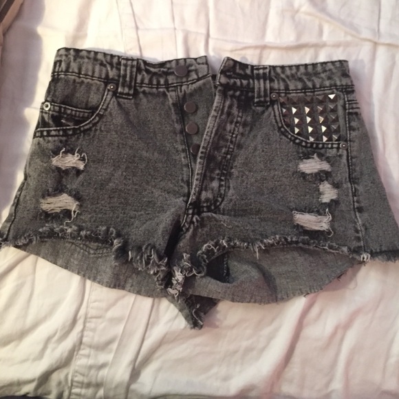 UO Grey studded shorts with cutouts
