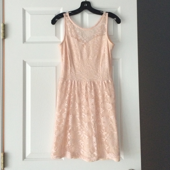 Blush strapless lace dress