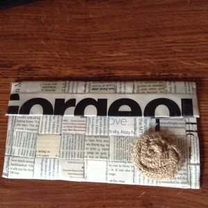 Black & White Magazine Clutch with Burlap Flower