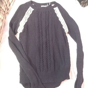 Never worn Blue knit sweater with white lace