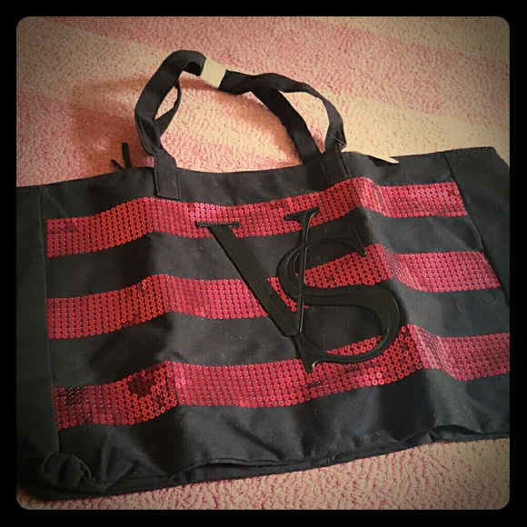 Large sequined Victoria secret zippered tote