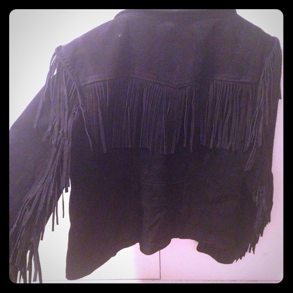 Genuine black leather fringe jacket
