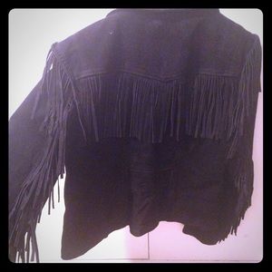 Genuine black leather fringe jacket