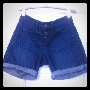 Denim high rise cuffed shorts.