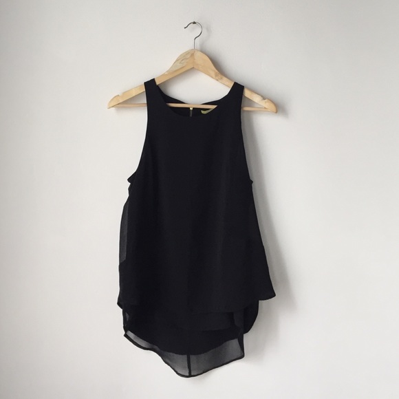 Black Paneled Layered Sleeveless Top - Gold Zipper
