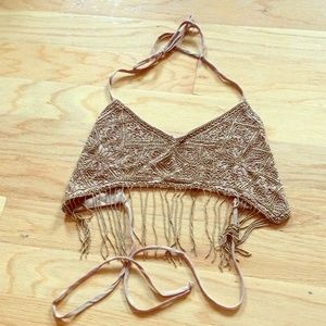 Tan Sequin Crop Top