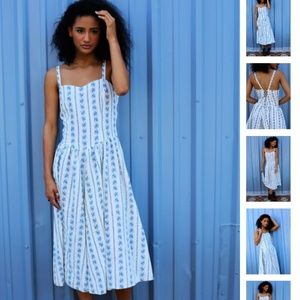 SOLD - White & Blue Floral Print Vintage Dress