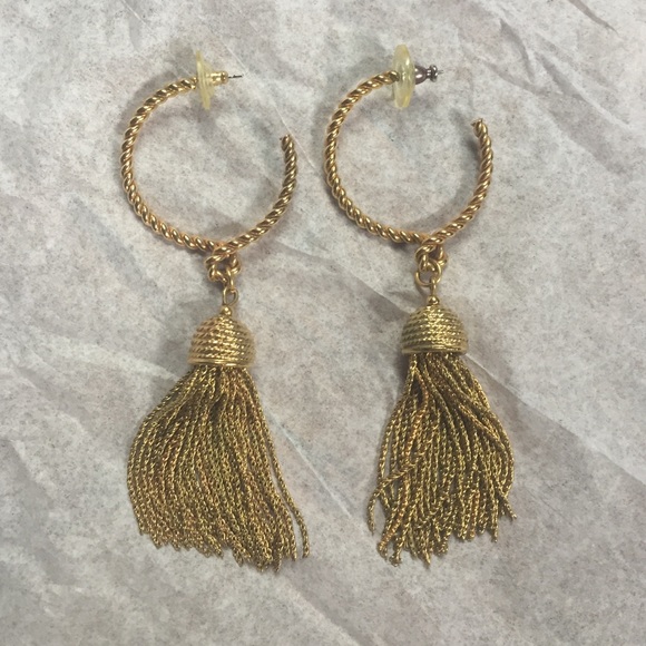 Vintage Napier goldtone tassel hoop earrings