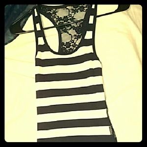 Navy blue and white lacey back tank