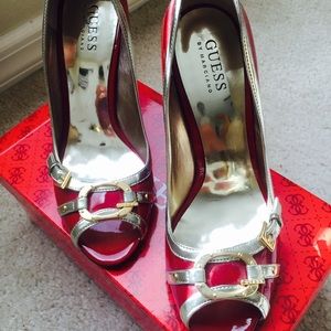 Women Red and Gold Guess Shoes