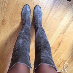 Knee high grey suede boots