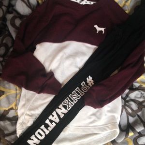 VS #PINKNATION Maroon Crew & Leggings Sz XS