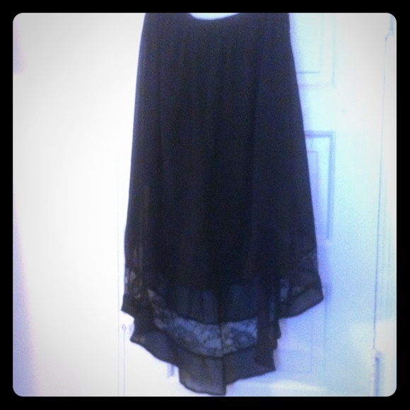 Black hi-low skirt w/ lace inset.
