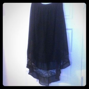 Black hi-low skirt w/ lace inset.
