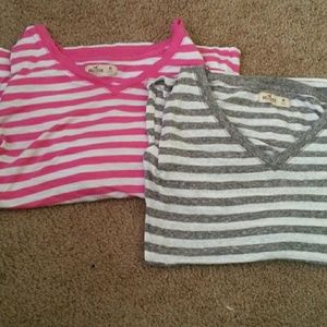 2 Long Sleeve Pink and Grey Hollister Shirts