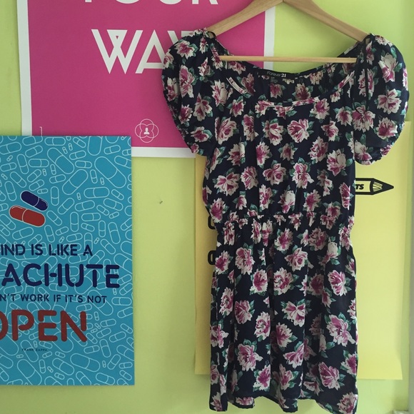 Floral navy and pink dress
