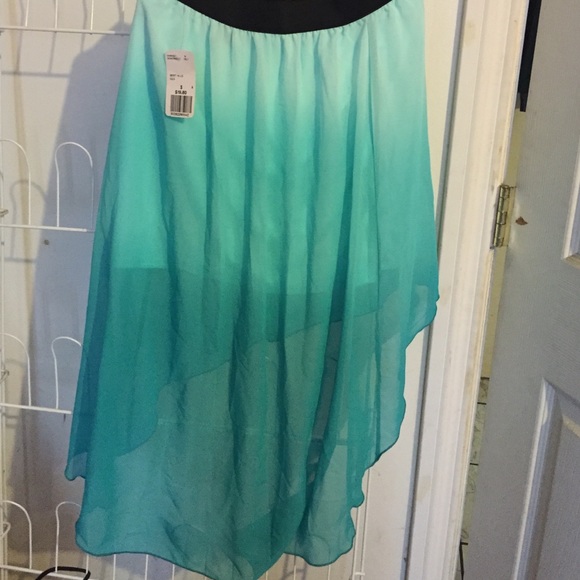 NWT FOREVER 21 HI-LOW RISE AQUA SKIRT - Picture 3 of 3