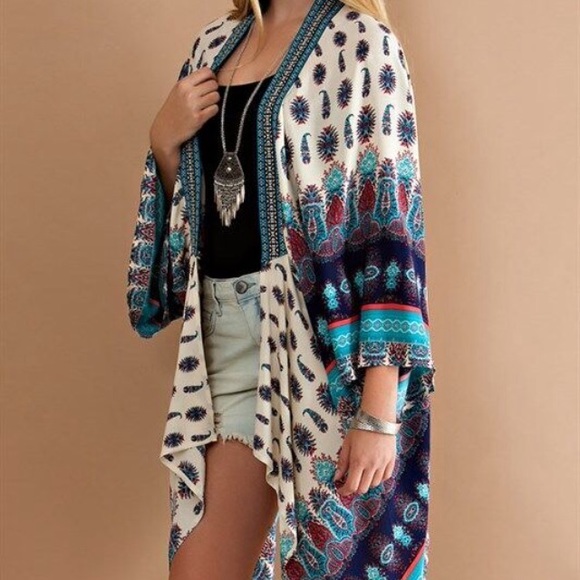 Boho Kimono Open Front Duster Cardigan Size Small - Picture 2 of 2