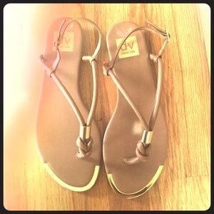 Tan and gold plated size 8 sandals