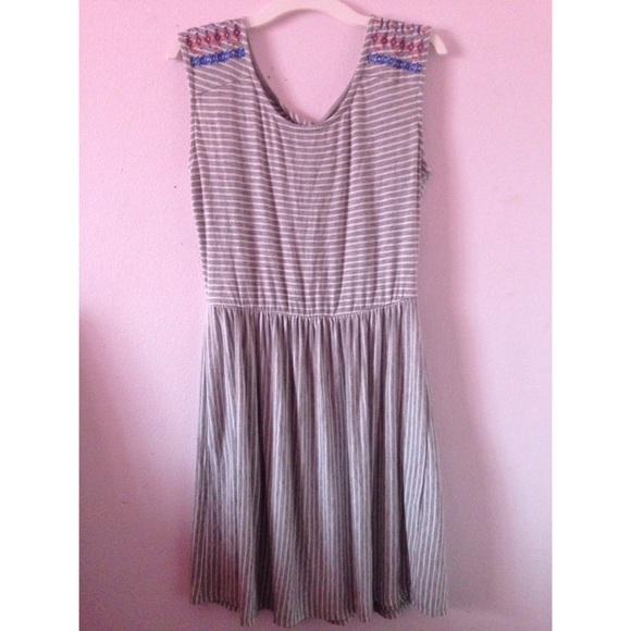 grey and white striped skater dress.