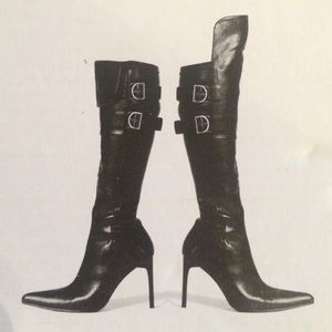 Knee high black leather stiletto boots