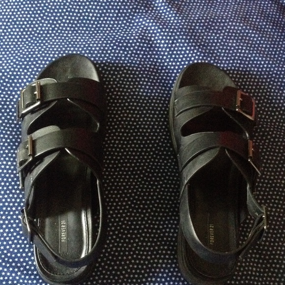 Faux Leather Two Buckle Slingback Sandals
