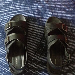 Faux Leather Two Buckle Slingback Sandals