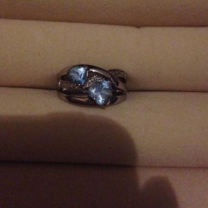 Blue topaz, aquamarine and diamond ring