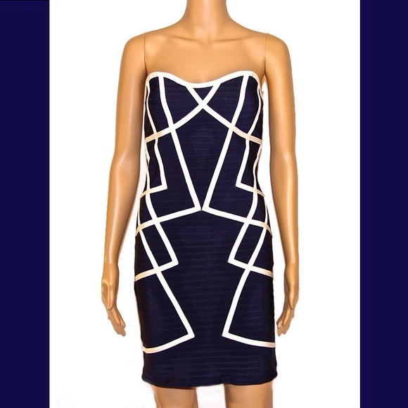 Navy & Off White Bandage Bodycon Navy Dress - Picture 2 of 3
