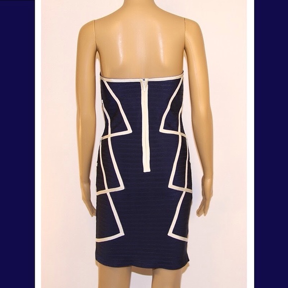 Navy & Off White Bandage Bodycon Navy Dress - Picture 3 of 3