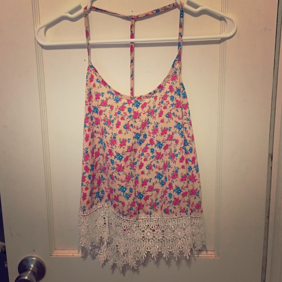 floral tank with crochet detail