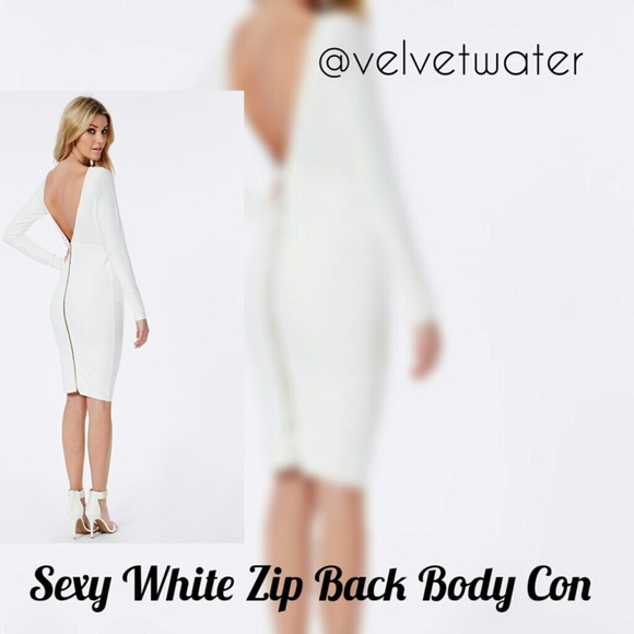 Missguided White Deep V Back Midi Dress NWT