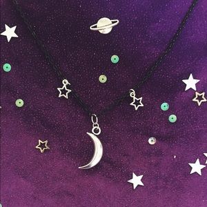 Small Black Chain Moon and Stars Necklace