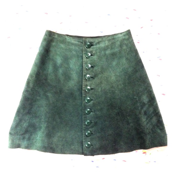 Vintage genuine leather A-line button front skirt