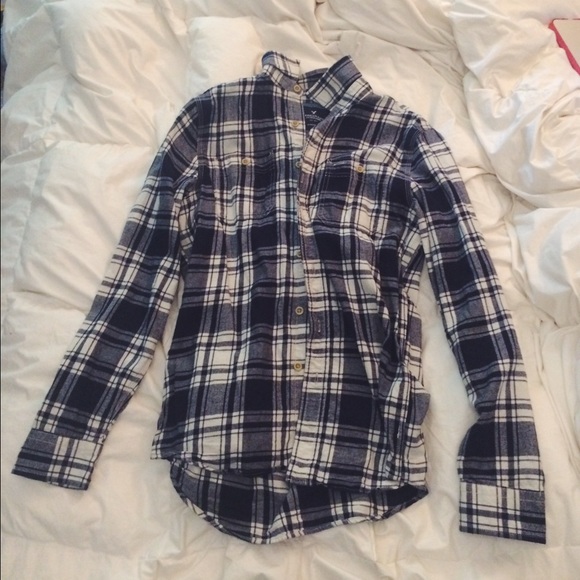 american eagle navy blue and white plaid flannel