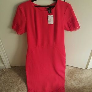 Red lace midi dress