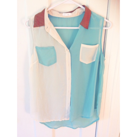 Mint, white blouse, size M