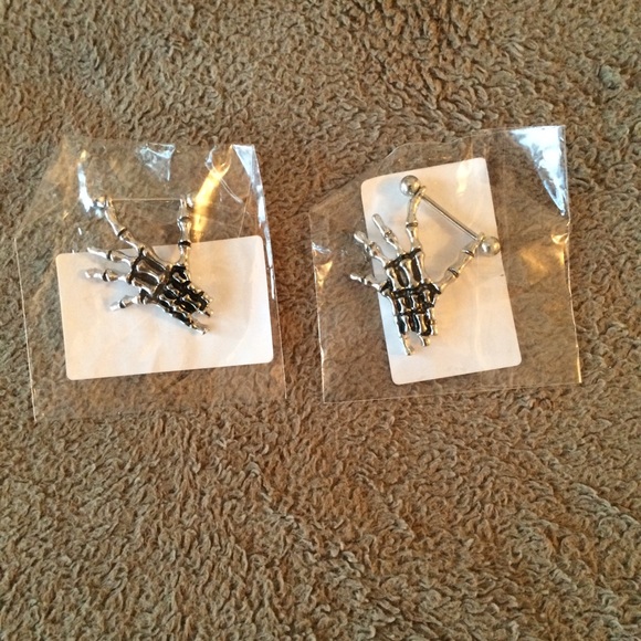 Skeleton hand nipple rings