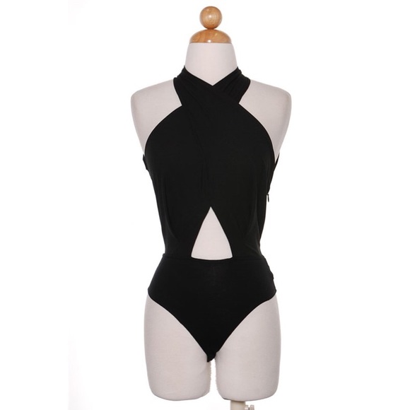 Other - Black Criss Cross Turtleneck Bodysuit #413-BL