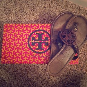 Brown Leather Tory Burch Miller Sandals