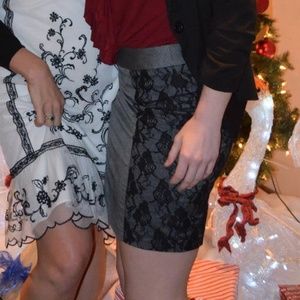 Lace and gray pencil skirt.