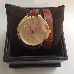 Michael Kors watch with leather wrap around strap