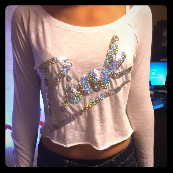 White "Pink" top with sequined writing